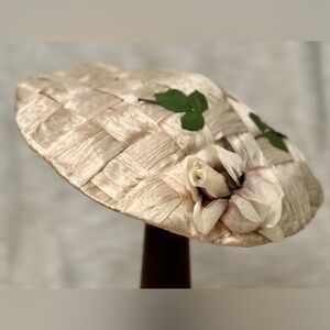 Elegant Vintage Dolly Madison Woven Hat with Floral Accents
